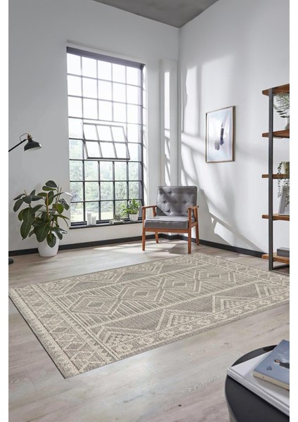 Kilim Desen Baskılı Kaymaz Taban Yıkanabilir Modern Yolluk Salon Halısı MODERN-108-BEJ