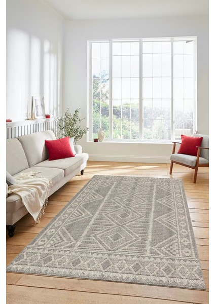 Kilim Desen Baskılı Kaymaz Taban Yıkanabilir Modern Yolluk Salon Halısı MODERN-108-BEJ
