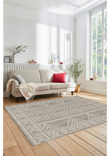 Kilim Desen Baskılı Kaymaz Taban Yıkanabilir Modern Yolluk Salon Halısı MODERN-108-BEJ