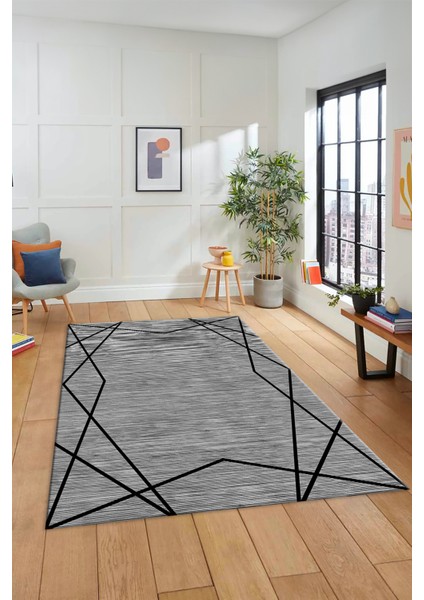 Dijital Dekoratif Kaymaz Taban Yıkanabilir Modern Yolluk Mutfak Salon Halısı Modern-05-Gri