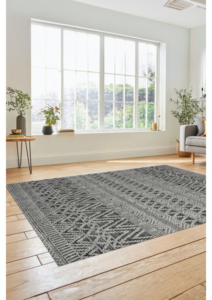 Kilim Desen Özel Tasarım Dijital Kaymaz Yıkanabilir Yolluk Mutfak Salon Halısı Modern-86-Gri