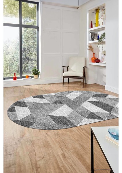 Baskılı Kaymaz Taban Yıkanabilir Modern Şık Oval Yolluk Mutfak Salon Halısı O-Modern-96-Gri fiyatları