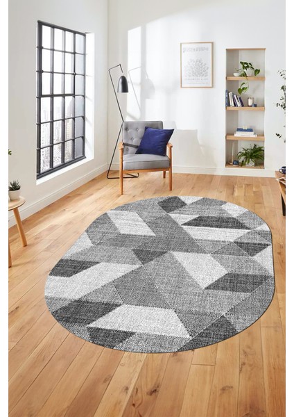 Baskılı Kaymaz Taban Yıkanabilir Modern Şık Oval Yolluk Mutfak Salon Halısı O-Modern-96-Gri modelleri