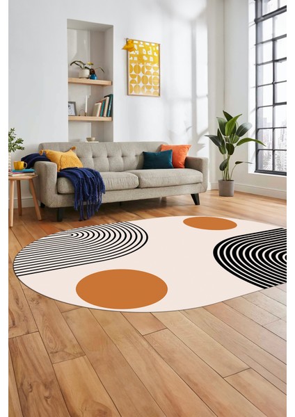 Baskılı Kaymaz Yıkanabilir Oval Koridor Halısı Mutfak Halısı Salon Halısı O-Modern-52-Turuncu modelleri