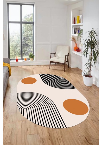 Baskılı Kaymaz Yıkanabilir Oval Koridor Halısı Mutfak Halısı Salon Halısı O-Modern-52-Turuncu fırsatları