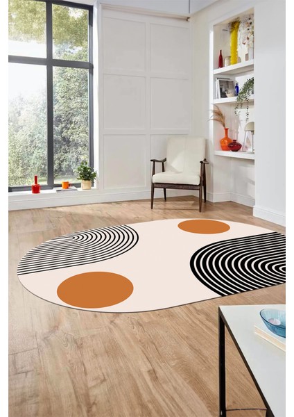 Baskılı Kaymaz Yıkanabilir Oval Koridor Halısı Mutfak Halısı Salon Halısı O-Modern-52-Turuncu indirimleri