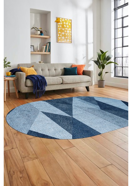 Baskılı Kaymaz Yıkanabilir Modern Oval Koridor Halısı Mutfak Halısı Salon Halısı O-Modern-54-Mavi modelleri