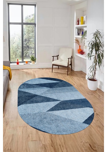 Baskılı Kaymaz Yıkanabilir Modern Oval Koridor Halısı Mutfak Halısı Salon Halısı O-Modern-54-Mavi fırsatları
