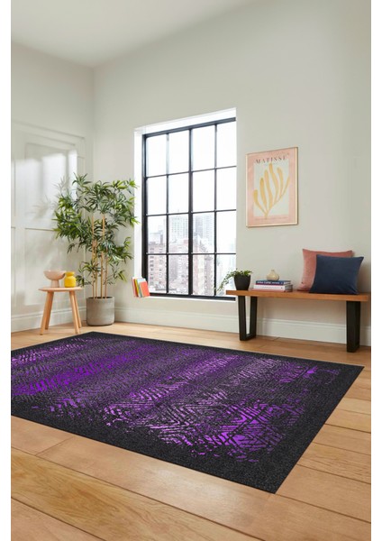 Sade Modern Desen Dijital Kaymaz Yıkanabilir Yolluk Mutfak Salon Halısı Modern-28-Mor