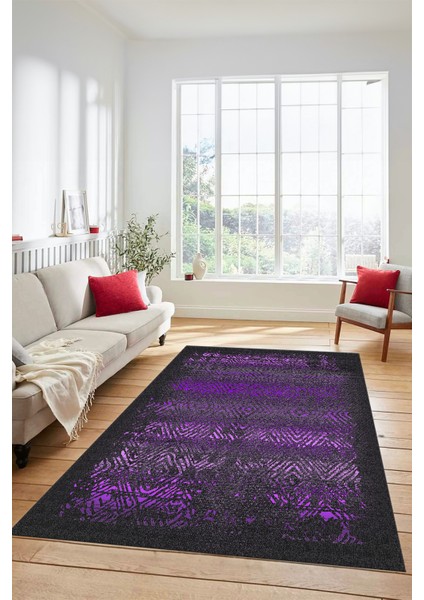Sade Modern Desen Dijital Kaymaz Yıkanabilir Yolluk Mutfak Salon Halısı Modern-28-Mor