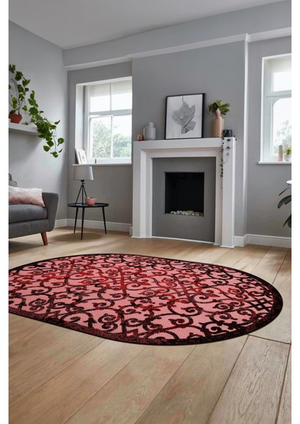 Modern Klasik Desen Dijital Kaymaz Yıkanabilir Oval Yolluk Mutfak Salon Halısı O-Modern-32-Bordo fiyatları