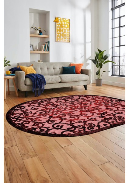Modern Klasik Desen Dijital Kaymaz Yıkanabilir Oval Yolluk Mutfak Salon Halısı O-Modern-32-Bordo fırsatları