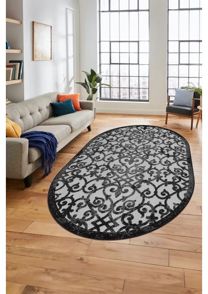 Modern Klasik Desen Dijital Kaymaz Yıkanabilir Oval Yolluk Mutfak Salon Halısı O-Modern-32-Gri modelleri