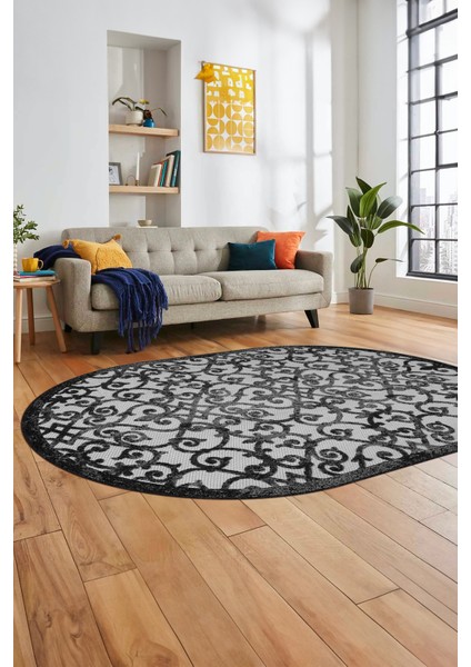 Modern Klasik Desen Dijital Kaymaz Yıkanabilir Oval Yolluk Mutfak Salon Halısı O-Modern-32-Gri fırsatları