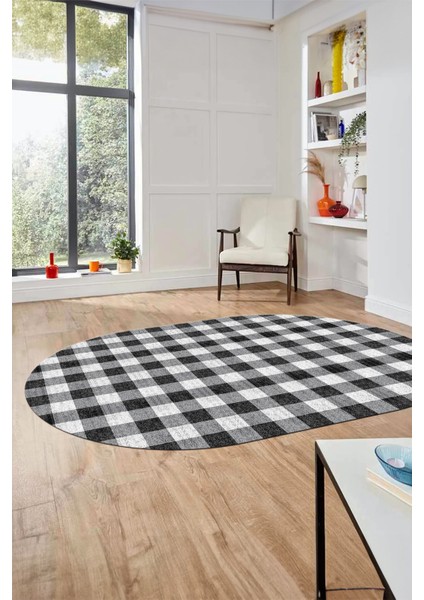 Baskılı Kaymaz Yıkanabilir Modern Oval Koridor Halısı Halısı Salon Halısı O-Modern-55-Siyah indirimleri