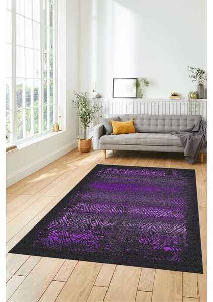 Sade Modern Desen Dijital Kaymaz Yıkanabilir Yolluk Mutfak Salon Halısı Modern-28-Mor
