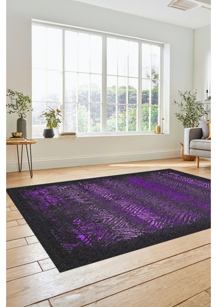 Sade Modern Desen Dijital Kaymaz Yıkanabilir Yolluk Mutfak Salon Halısı Modern-28-Mor