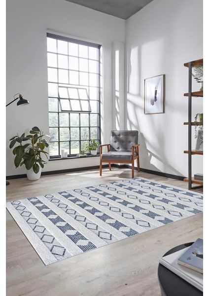 Baskılı Kaymaz Yıkanabilir Kilim Desen Yolluk Mutfak Halısı Salon Halısı Modern-64-Mavi