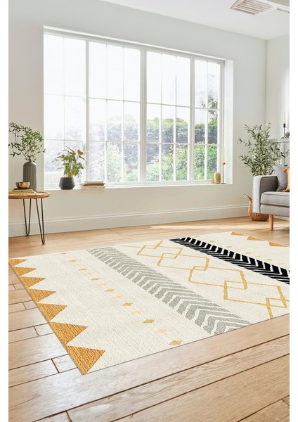 Sade Modern Kilim Desenli Dijital Kaymaz Yıkanabilir Yolluk Mutfak Salon Halısı Modern-75-Krem fiyatları