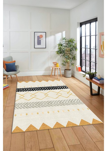 Sade Modern Kilim Desenli Dijital Kaymaz Yıkanabilir Yolluk Mutfak Salon Halısı Modern-75-Krem indirimleri