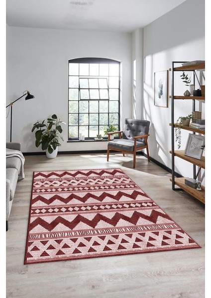 Kilim Desen Baskılı Kaymaz Taban Yıkanabilir Modern Yolluk Salon Halısı MODERN-105-BORDO