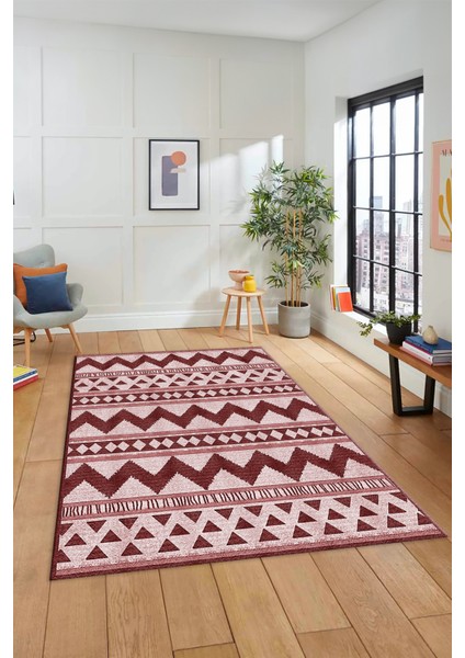 Kilim Desen Baskılı Kaymaz Taban Yıkanabilir Modern Yolluk Salon Halısı MODERN-105-BORDO modelleri