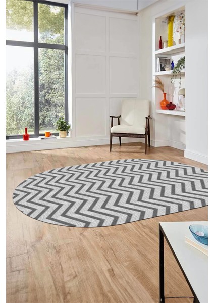 Zikzak Desen Baskılı Kaymaz Taban Yıkanabilir Modern Oval Yolluk Salon Halısı O-MODERN-102-GRİ fiyatları