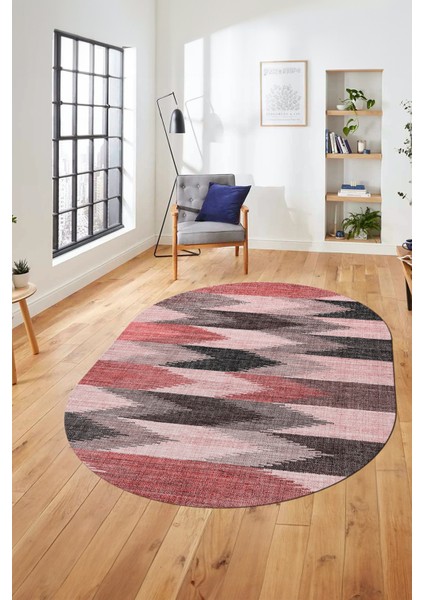 Renkli Desen Baskılı Kaymaz Taban Yıkanabilir Modern Oval Yolluk Salon Halısı O-MODERN-104-PEMBE modelleri