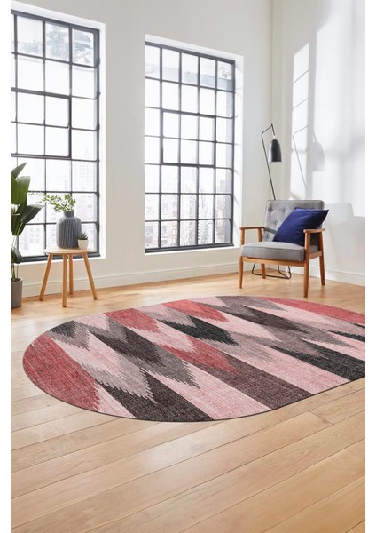 Renkli Desen Baskılı Kaymaz Taban Yıkanabilir Modern Oval Yolluk Salon Halısı O-MODERN-104-PEMBE fırsatları
