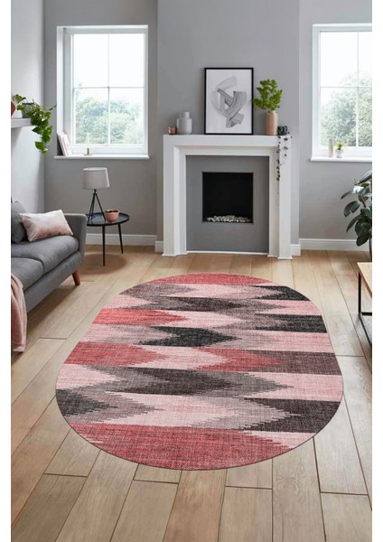Renkli Desen Baskılı Kaymaz Taban Yıkanabilir Modern Oval Yolluk Salon Halısı O-MODERN-104-PEMBE indirimleri