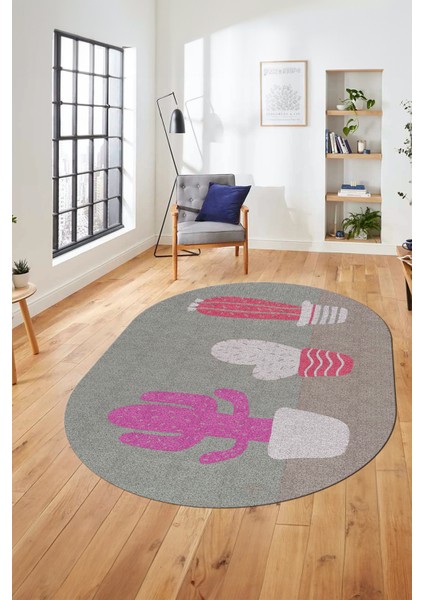 Kaktüs Desen Baskılı Kaymaz Taban Yıkanabilir Modern Oval Yolluk Salon Halısı O-MODERN-106-KIRMIZI fiyatları