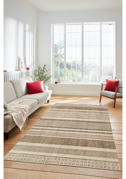 Modern Kilim Desenli Dijital Kaymaz Yıkanabilir Yolluk Mutfak Salon Halısı Modern-36-Krem