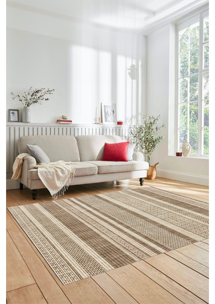 Modern Kilim Desenli Dijital Kaymaz Yıkanabilir Yolluk Mutfak Salon Halısı Modern-36-Krem