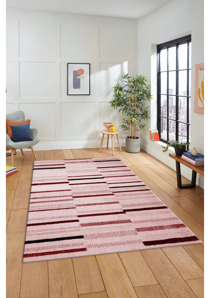 Şık Sade Kilim Desenli Dijital Kaymaz Yıkanabilir Yolluk Mutfak Salon Halısı Modern-74-Pembe indirimleri