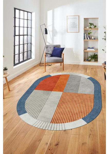 Baskılı Kaymaz Taban Yıkanabilir Modern Şık Oval Yolluk Mutfak Salon Halısı O-MODERN-107-RENKLİ fiyatları