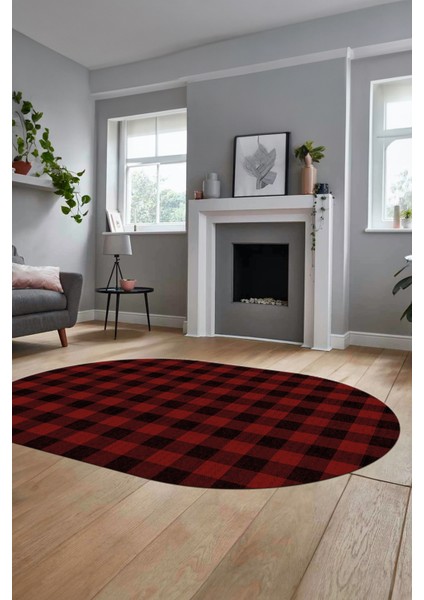 Baskılı Kaymaz Yıkanabilir Modern Oval Koridor Halısı Halısı Salon Halısı O-Modern-55-Bordo
