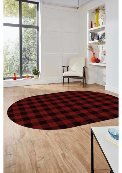 Baskılı Kaymaz Yıkanabilir Modern Oval Koridor Halısı Halısı Salon Halısı O-Modern-55-Bordo indirimleri