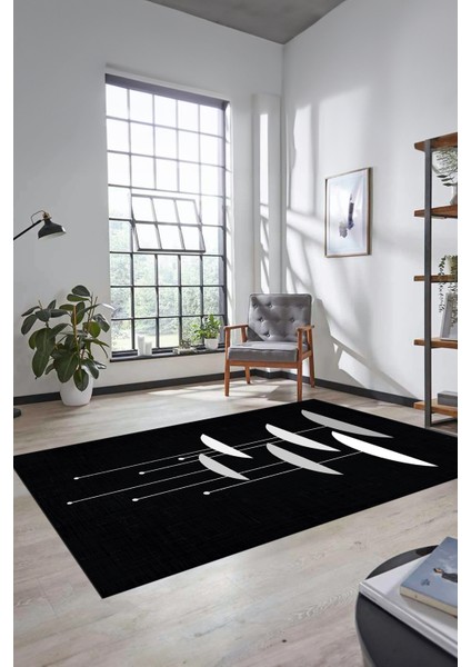 Baskılı Kaymaz Taban Yıkanabilir Modern Yolluk Mutfak Salon Halısı MODERN-112-SİYAH