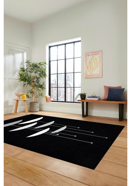 Baskılı Kaymaz Taban Yıkanabilir Modern Yolluk Mutfak Salon Halısı MODERN-112-SİYAH modelleri