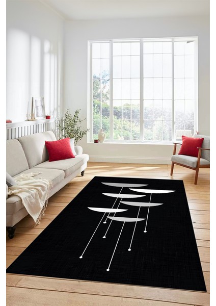 Baskılı Kaymaz Taban Yıkanabilir Modern Yolluk Mutfak Salon Halısı MODERN-112-SİYAH fırsatları