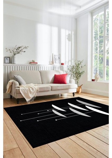 Baskılı Kaymaz Taban Yıkanabilir Modern Yolluk Mutfak Salon Halısı MODERN-112-SİYAH indirimleri