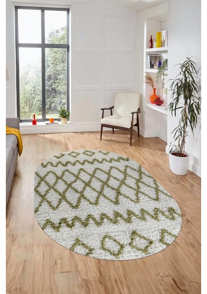 Modern Kilim Desen Dijital Kaymaz Yıkanabilir Oval Yolluk Mutfak Salon Halısı O-Modern-92-Yeşil