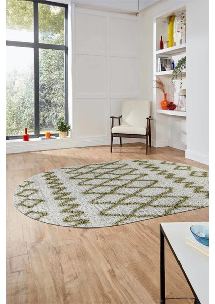 Modern Kilim Desen Dijital Kaymaz Yıkanabilir Oval Yolluk Mutfak Salon Halısı O-Modern-92-Yeşil fiyatları