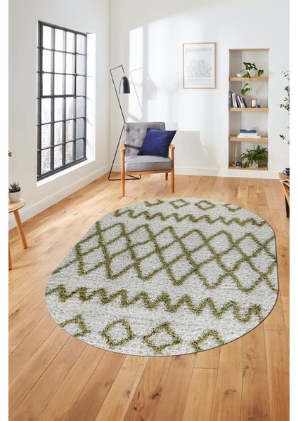 Modern Kilim Desen Dijital Kaymaz Yıkanabilir Oval Yolluk Mutfak Salon Halısı O-Modern-92-Yeşil modelleri