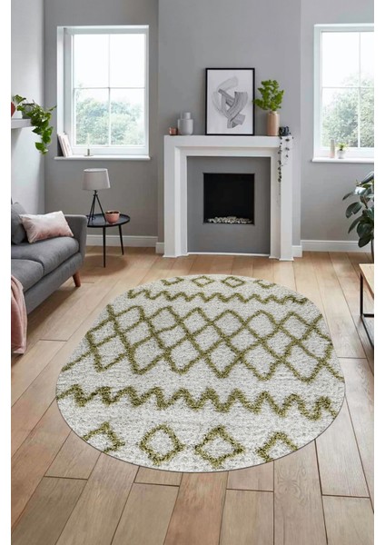 Modern Kilim Desen Dijital Kaymaz Yıkanabilir Oval Yolluk Mutfak Salon Halısı O-Modern-92-Yeşil indirimleri