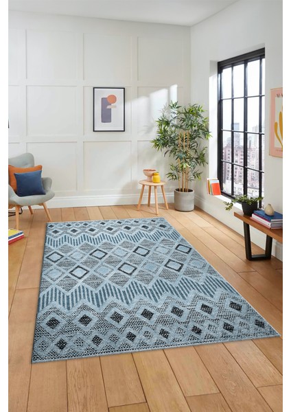Baskılı Kaymaz Yıkanabilir Şık Kilim Desen Yolluk Mutfak Halısı Salon Halısı Modern-67-Mavi indirimleri