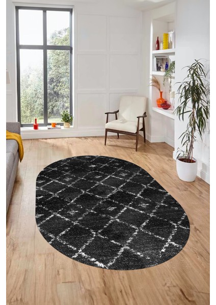 Baskılı Kaymaz Yıkanabilir Kilim Desen Oval Yolluk Mutfak Halısı Salon Halısı O-Modern-57-Antrasit fırsatları