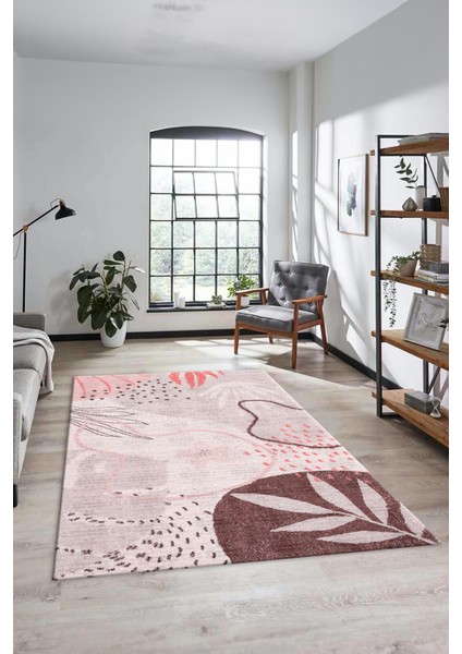 Yaprak Desen Modern Tasarım Dijital Kaymaz Yıkanabilir Yolluk Mutfak Salon Halısı Modern-79-Pembe fiyatları