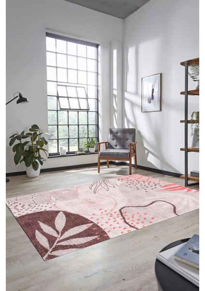 Yaprak Desen Modern Tasarım Dijital Kaymaz Yıkanabilir Yolluk Mutfak Salon Halısı Modern-79-Pembe modelleri