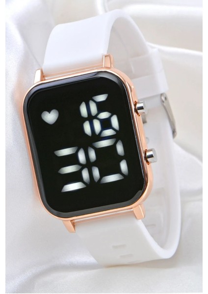Tuşlu LED Rose Kasa Beyaz Silikon Kordon Dijital LED Kol Saati Akıllı Saat Değildir